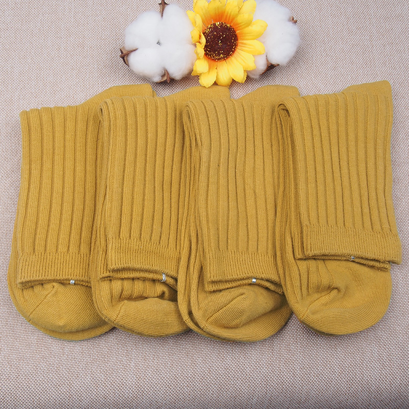 Yellow Socks for Men and Women, Mid-Calf Socks for Autumn and Winter, 98% Pure Cotton, Business Casual Double-Needle Cotton Socks, Breathable, Odor-Resistant, Sweat-Absorbent