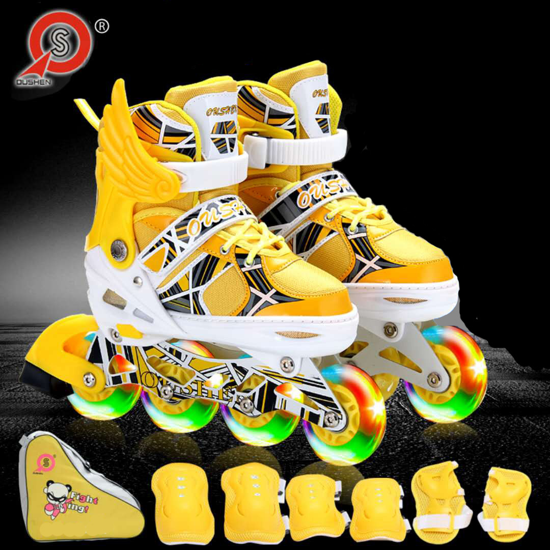 Skies PU Boy Girl Girl Rock Skate Skay All Soft Wheel Lui Skay Kids Set All Flash Yellow