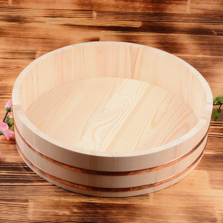 Red Copper Side Wood Basin Mix Rice Basin Phnom Penh Tinged Sushi Rice Bowl Cuisine Parquet Wood Barrel Mix Rice Spoon