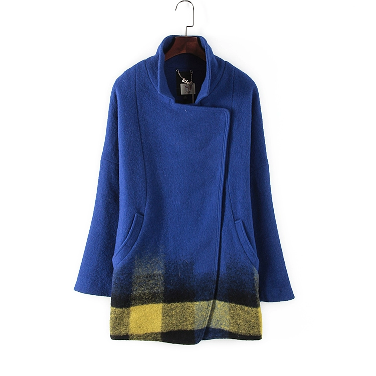Bộ sê-ri Bộ quần áo mùa thu / mùa đông Rút áo khoác nữ màu xanh giữa dài thường Áo khoác len 65737 - Trung bình và dài Coat