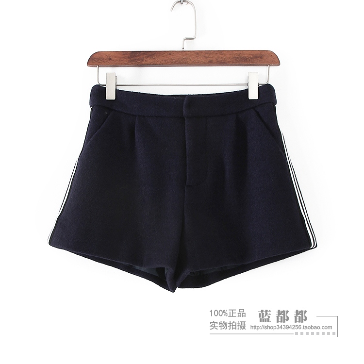 Sê-ri màu tím quầy mùa đông đích thực phụ nữ màu xanh hải quân đơn giản thời trang quần short màu rắn hoang dã 29155 quần sooc nữ xếp li