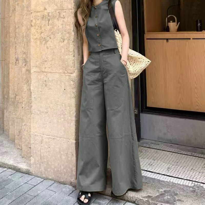 Fashionable and Elegant Women's Suit 2026 Summer New Sleeveless Vest Loose Wide-Leg Pants Super Stylish and Trendy Two-Piece Set Fashionable and Elegant Women's Suit 2026 Summer New Sleeveless Vest Loose Wide-Leg Pants Super Stylish and Trendy Two-Piece Set