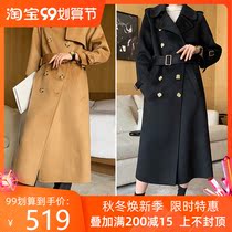 21 Autumn and winter European and American high-end new female water corrugated double-sided cashmere coat lace slim wool coat trench coat