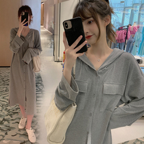 Maternity dress Autumn fashion skirt split hooded cardigan sweater spring and autumn long sleeve maternity dress skirt