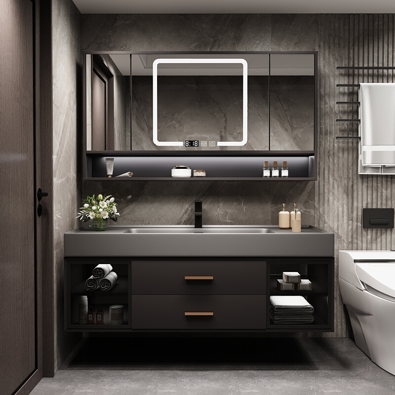 Modern Minimalist Bathroom Cabinet Combination Nano Integrated Basin Honeycomb Aluminum Combination Smart Mirror Cabinet Hand Wash Basin Cabinet
