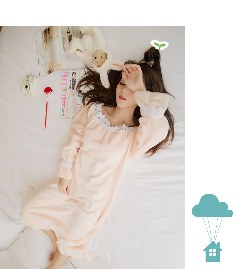 Phiên bản Hàn Quốc của công chúa váy ngủ nữ dễ thương ngọt ngào flannel dày mùa đông phụ nữ dài đồ ngủ san hô lông cừu dịch vụ nhà đồ ngủ voan mỏng