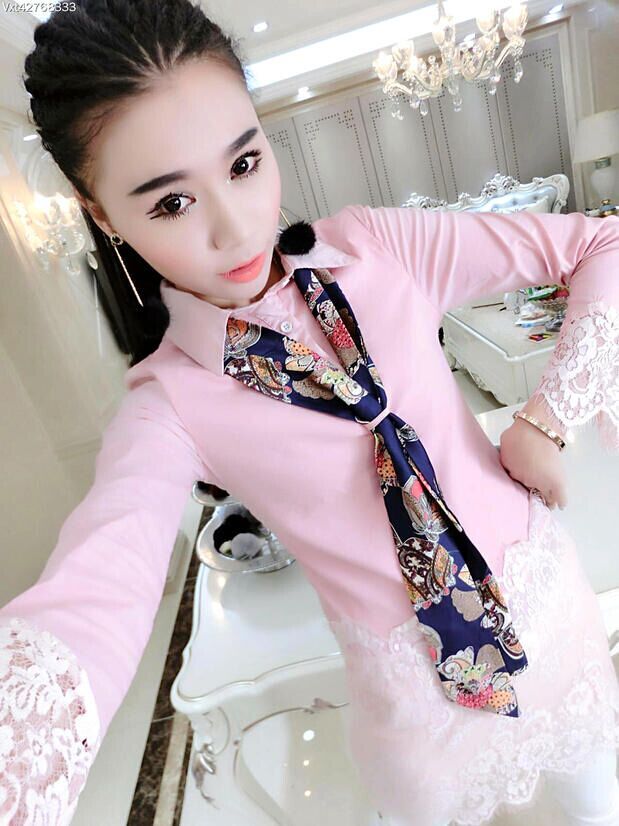 Áo sơ mi nữ mùa xuân 2018 Áo sơ mi nữ Hàn Quốc phần dài khâu ren Slim đáy áo sơ mi thủy triều những kiểu áo sơ mi đẹp