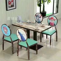 Yunnan Kunming catering furniture iron frame round back soft bag dining chair fast food snack shop table chair Western restaurant cold drink shop