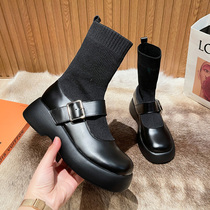 English wind Martin boots summer thin women Spring Summer thick bottom high knit stretch knit stretch retro Mary Jane stockings boots autumn