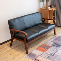 Japan-style Solid Wood Leather Sofa Small Family living room Apartment Minjuku Nordic Single Double trio Leather Sofa Combination Brief
