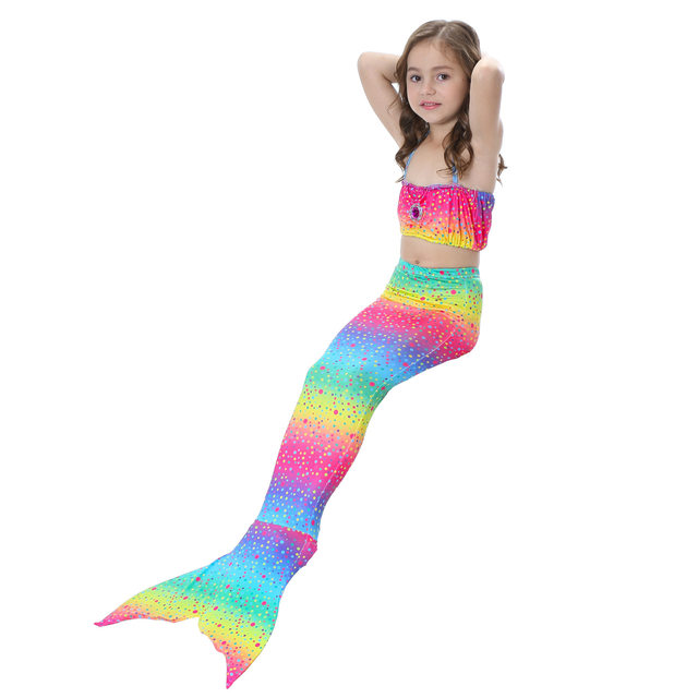 KidsGirls3PcsrainbowMermaidSwimmingBikiniSetSwimwear