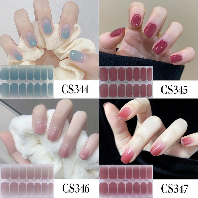 Solid Color Nail Stickers, Brightening, Fresh Gradient, Long-Lasting, Waterproof, Peelable Nail Polish Film, Smudged Color-Blocking Gel, Full Coverage