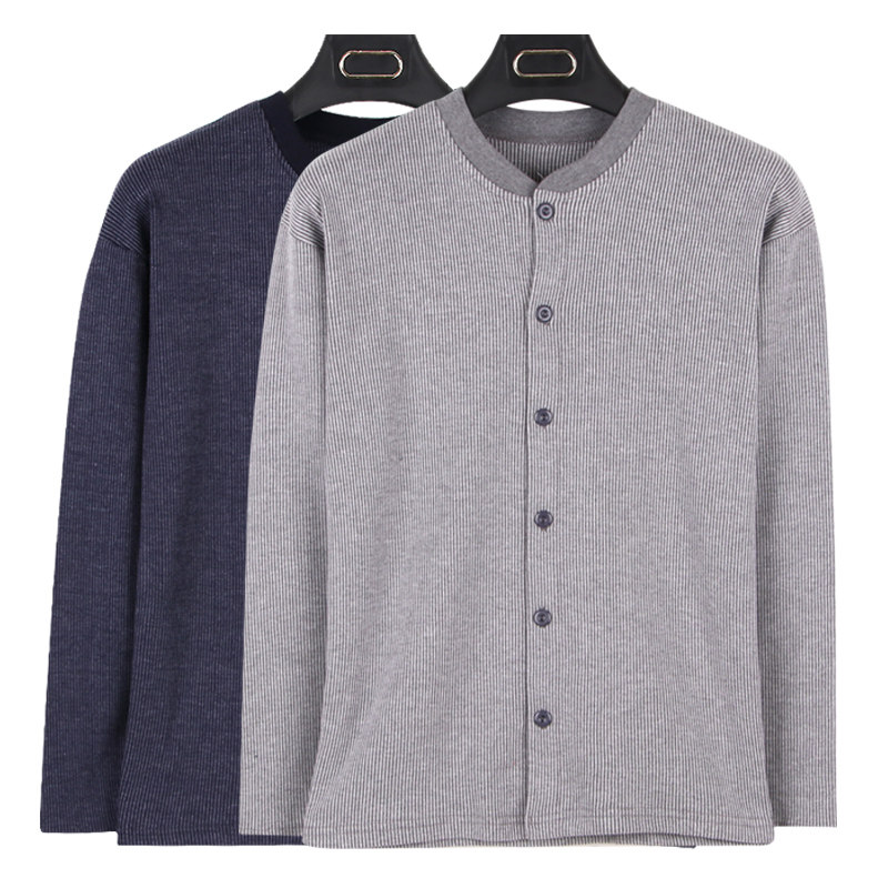 Men's pure cotton middle-aged and elderly cardiovert sweatshirt with cardiovert buttoned cotton sweatshirt undershirt undershirt one-piece blouse