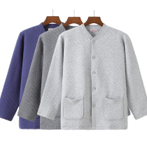 Thermal underwear for the elderly mens single-piece tops three-layer quilted thickened pure cotton large size cardigan double-breasted autumn clothes for the elderly
