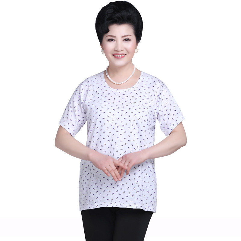 Thin Middle Aged Short Sleeve Woman Pure Cotton Sweatcloth Old Half Sleeve Mom Sweatshirt Plus Hypertrophy Vest Full Cotton