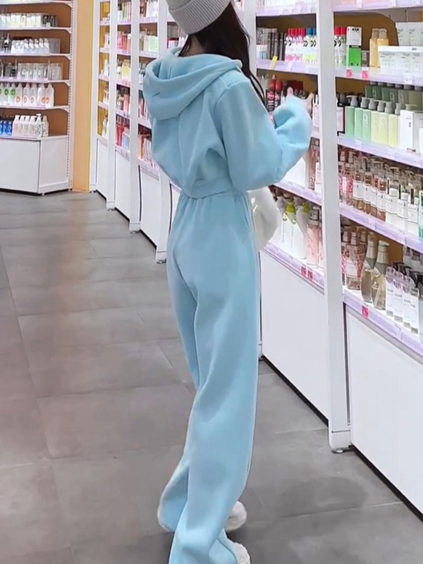 Trendy Street-Style Sportswear Set for Women, Spring and Autumn, Korean Style, Loose Fit, Petite, Age-Reducing Sweatshirt, Casual Two-Piece Set