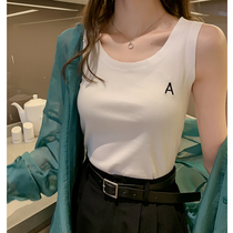 South Korea Summer Korean version Alphabet Embroidery Harness Vest Woman outside wearing sleeveless T-shirt Thin Inner Hitch Bottom Blouse Tide