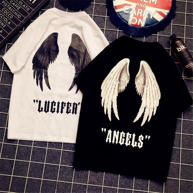 2022 summer round neck letter cotton loose all-match angel wings short-sleeved T-shirt women's half-sleeved top couple outfit trend
