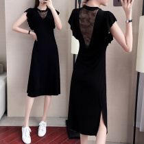 South Korea Casual Black Tandem Dress Summer Dress 2022 New Womens Lace Expats Slim Temperament Long sexy dress