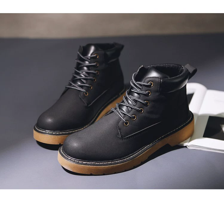 Giày nam 2018 mùa thu đen Anh Martin ủng rhubarb Giày nam dụng cụ tăng giày cao chelsea boot zara