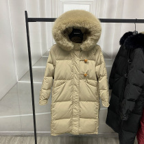 Net red white duck down jacket female 2021 Winter new big hair collar anti-season mid-long knee thick coat