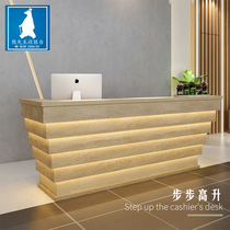 Company solid wood front desk Simple modern creative high-end hotel reception desk Restaurant hotel bar cashier with light