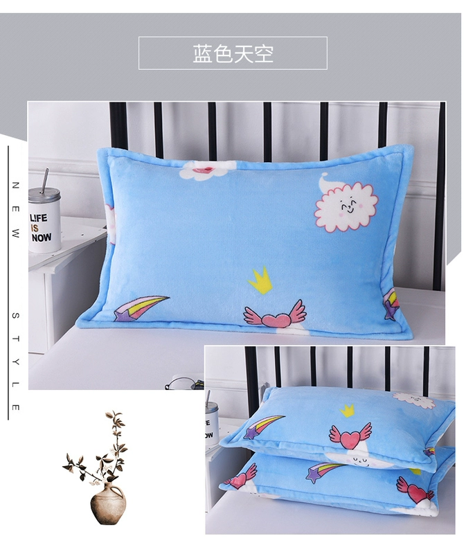 Một cặp gối nhung dày mùa đông gối flannel gối dành cho người lớn nhung nhung 4874 đơn