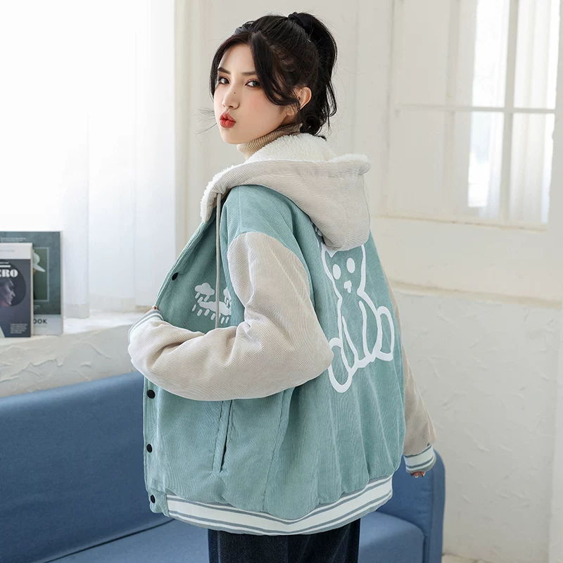 Demi-season warm down jacket for students, for secondary school, with little bears