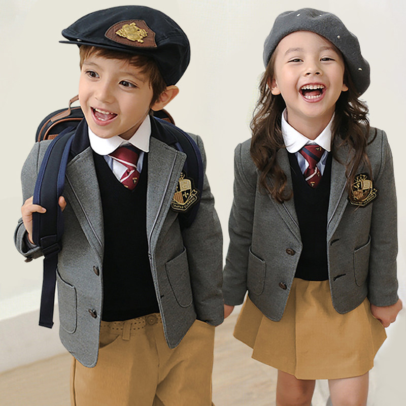 Kindergarten garden dress autumn and winter suit small suit boys and girls class dress British college style primary school student school uniform spring and autumn set