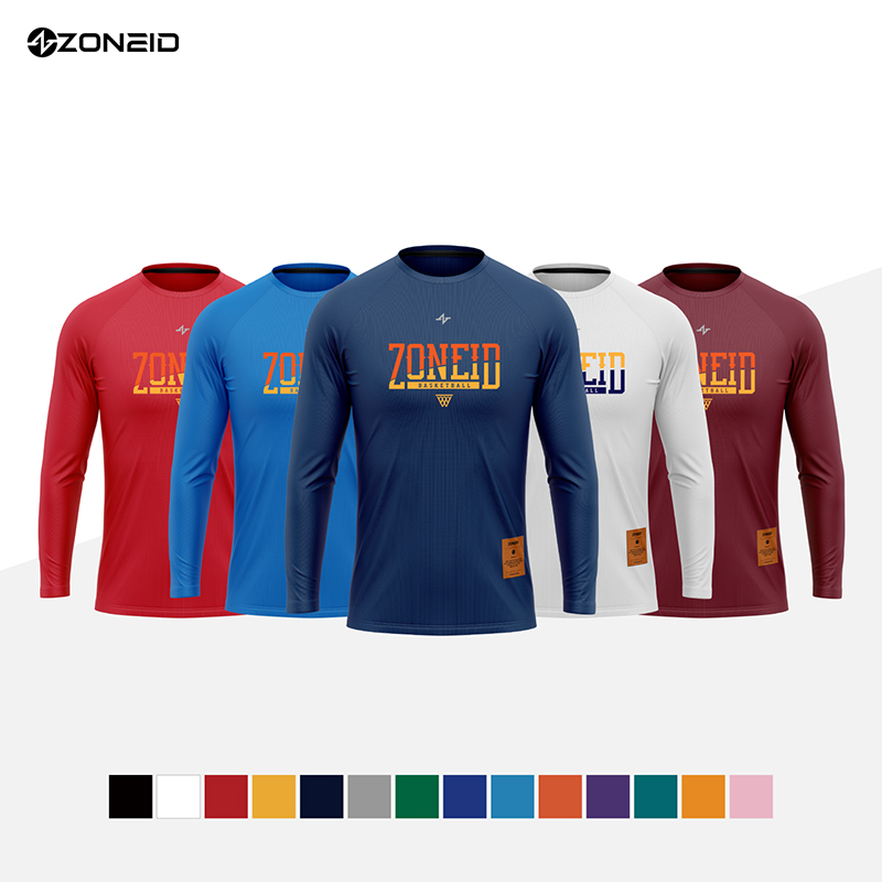 ZONEiD new trendy stamp custom motion round collar T-shirt male breathable suction sweaty 100 lap casual training long sleeves