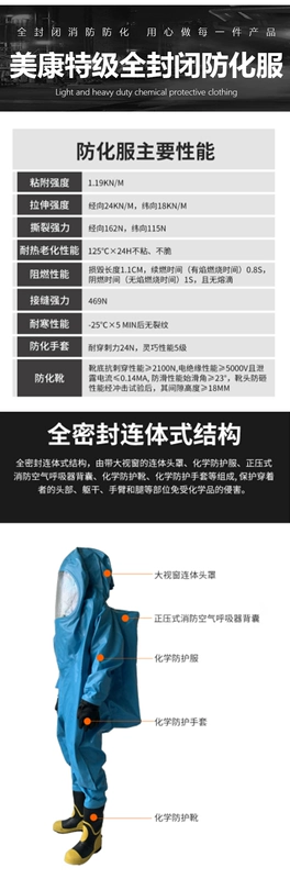 Quần áo bảo hộ chống cháy hóa chất nặng Meikang kèm theo hoàn toàn ánh sáng thứ cấp thiết bị bảo vệ chữa cháy một mảnh bảo vệ axit và kiềm quần áo phòng dịch