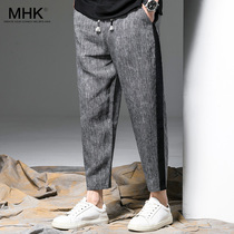 mhk summer nine casual pants mens Japanese loose linen mens thin trend Harlan 9 points sports casual pants