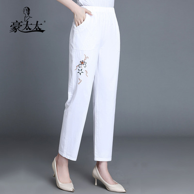 妈妈裤子夏季薄款中年女裤白色