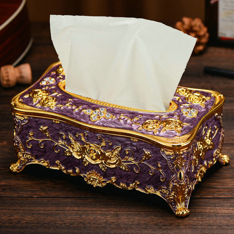 Luxury metal European tissue box Creative toilet paper box Home living room dining room table Household removable toilet paper box Hotel KTV