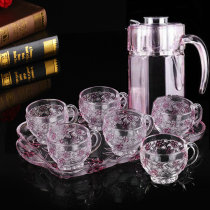 Glass cup tea set Heat-resistant water set Tea cup Tea tray cup cold water cup tray set European rectangular creative