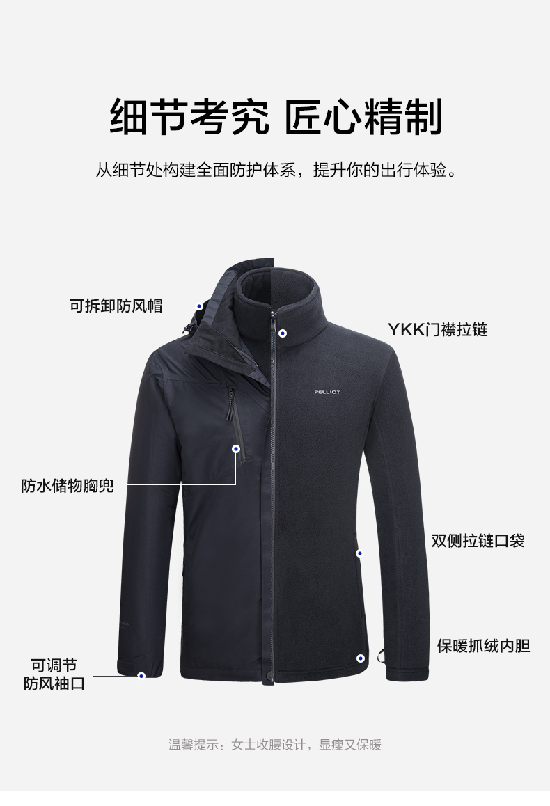 伯希和 Pelliot 男女三合一冲锋衣 YKK拉链 无惧暴雨 图9