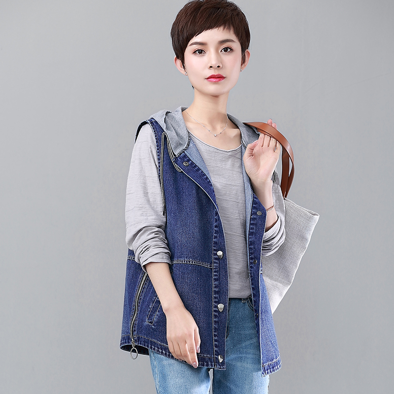 mặc mới ngựa kẹp bông loose-fitting ngắn mùa xuân và mùa thu giải trí denim áo giáp của phụ nữ Hàn Quốc phụ nữ vest triều mỏng