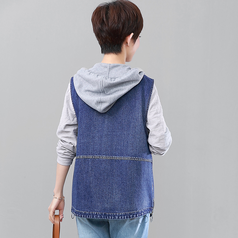 mặc mới ngựa kẹp bông loose-fitting ngắn mùa xuân và mùa thu giải trí denim áo giáp của phụ nữ Hàn Quốc phụ nữ vest triều mỏng