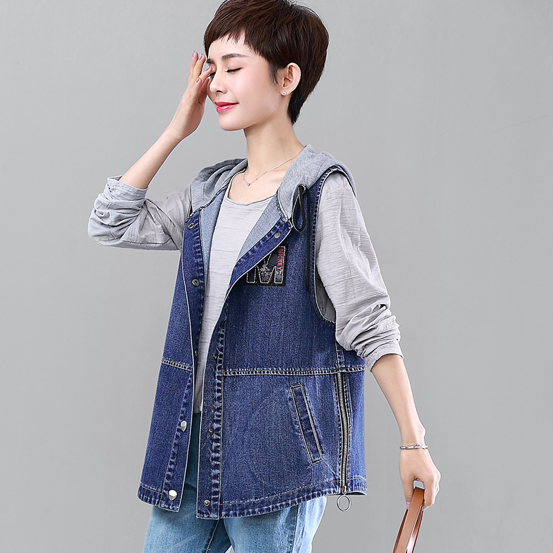 mặc mới ngựa kẹp bông loose-fitting ngắn mùa xuân và mùa thu giải trí denim áo giáp của phụ nữ Hàn Quốc phụ nữ vest triều mỏng