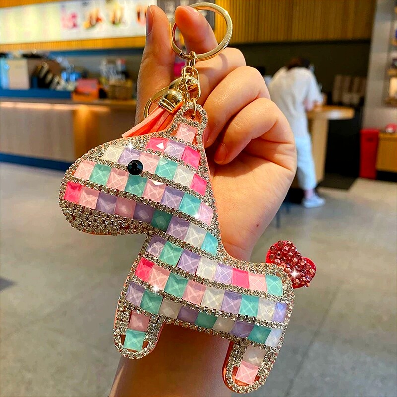 Japanese Full Diamond Cute Little Horse Backpack Pendant Exquisite Car Keychain Chain for Girls Birthday New Year Gift Accessories