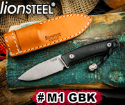 LionSteel（意大利）钢狮 M1 GBK   M1 G10 - Black 一体龙骨生存小直刀 M390钢制造 钢本色缎面 黑色G10手柄包裹 配意大利制造真皮套（现货）