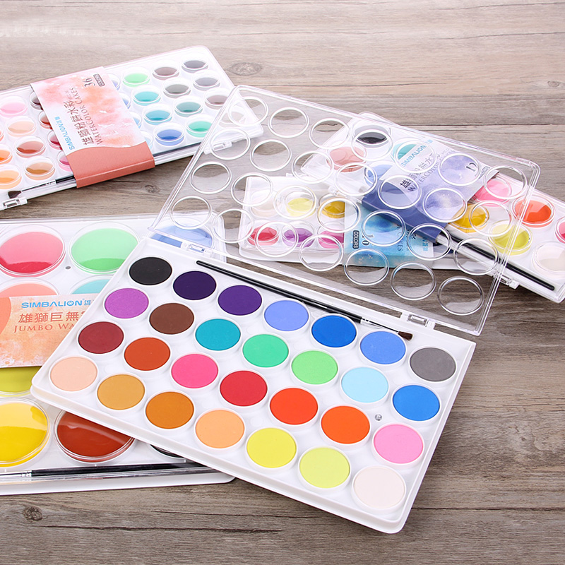 Lion solid watercolor paint 12 16 28 36 color set powder cake students with beginners watercolor paint