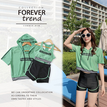 2020 new split three-piece Korean swimsuit women cover belly thin conservative student high waist sports hot spring swimsuit