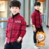 Quần áo bé trai mùa thu đông 2018 trẻ em mới tay dài trẻ em dày dặn cộng với áo sơ mi kẻ sọc nhung phiên bản Hàn Quốc của thủy triều