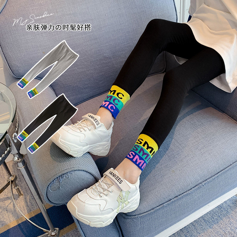 2022 Spring CUHK girl inner lap pants children long pants letters girl child clothing elastic skintight pants outside the ocean pie