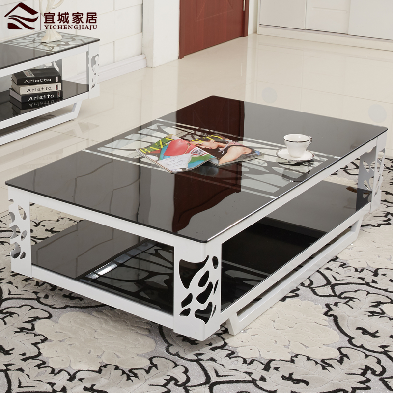 Modern Minimalist Fashion Eurostyle Black Iron Art Baking Varnish Tempered Glass Tea Table Creative Living Room Style TV Cabinet