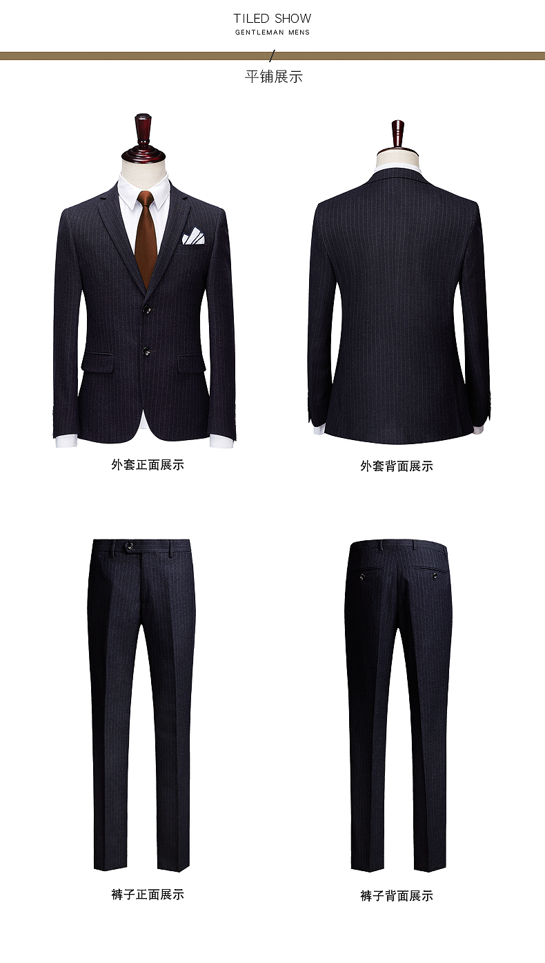 Suit phù hợp với nam chú rể váy cưới Hàn Quốc Slim kinh doanh chuyên nghiệp thanh niên sọc nam phù hợp với nhỏ - Suit phù hợp bộ vest nam