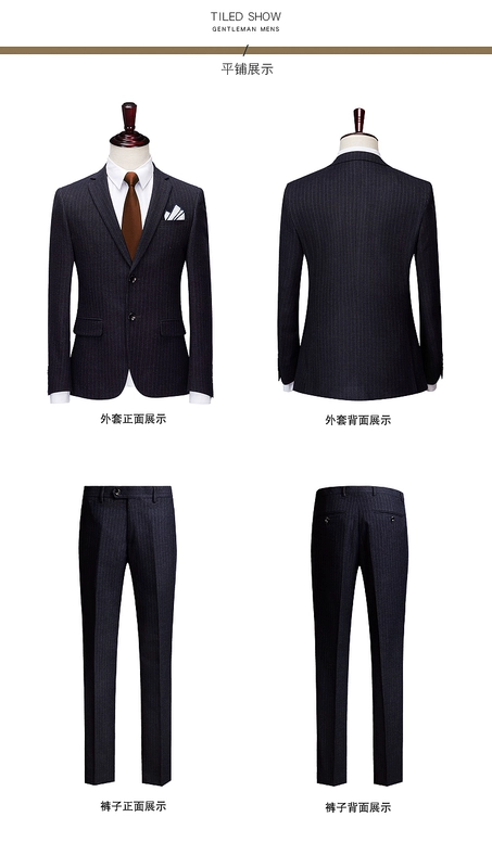 Suit phù hợp với nam chú rể váy cưới Hàn Quốc Slim kinh doanh chuyên nghiệp thanh niên sọc nam phù hợp với nhỏ - Suit phù hợp