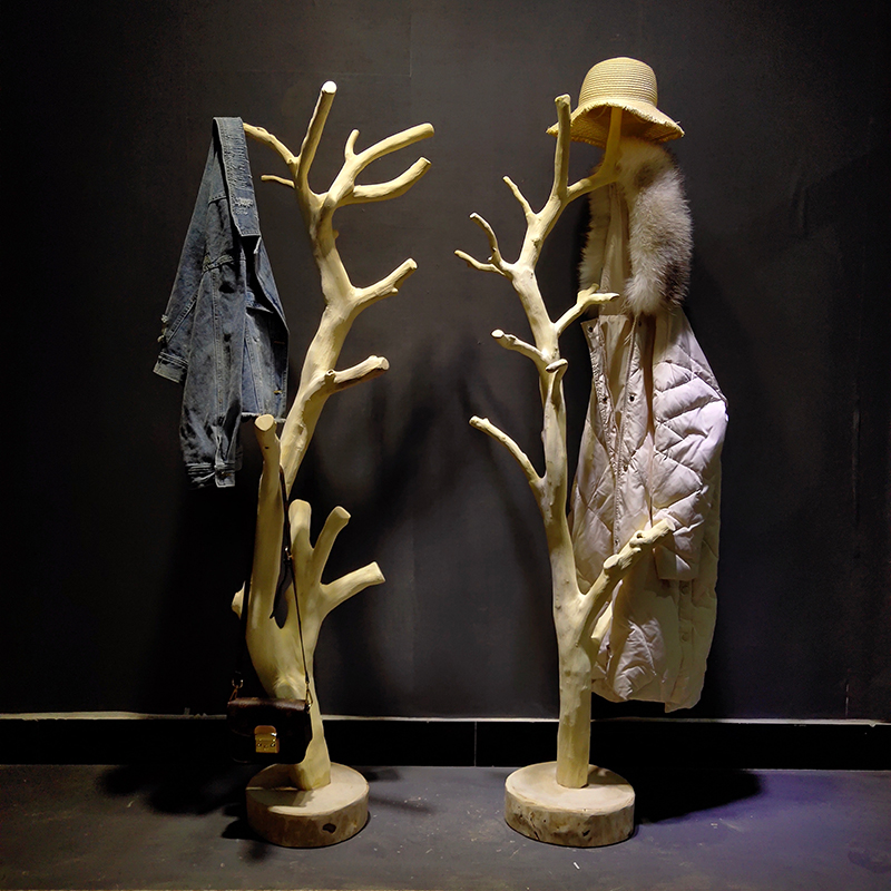 Solid wood clothes hat rack floor wood hanger bedroom clothes rack Home Easy creative hanging swing shelve