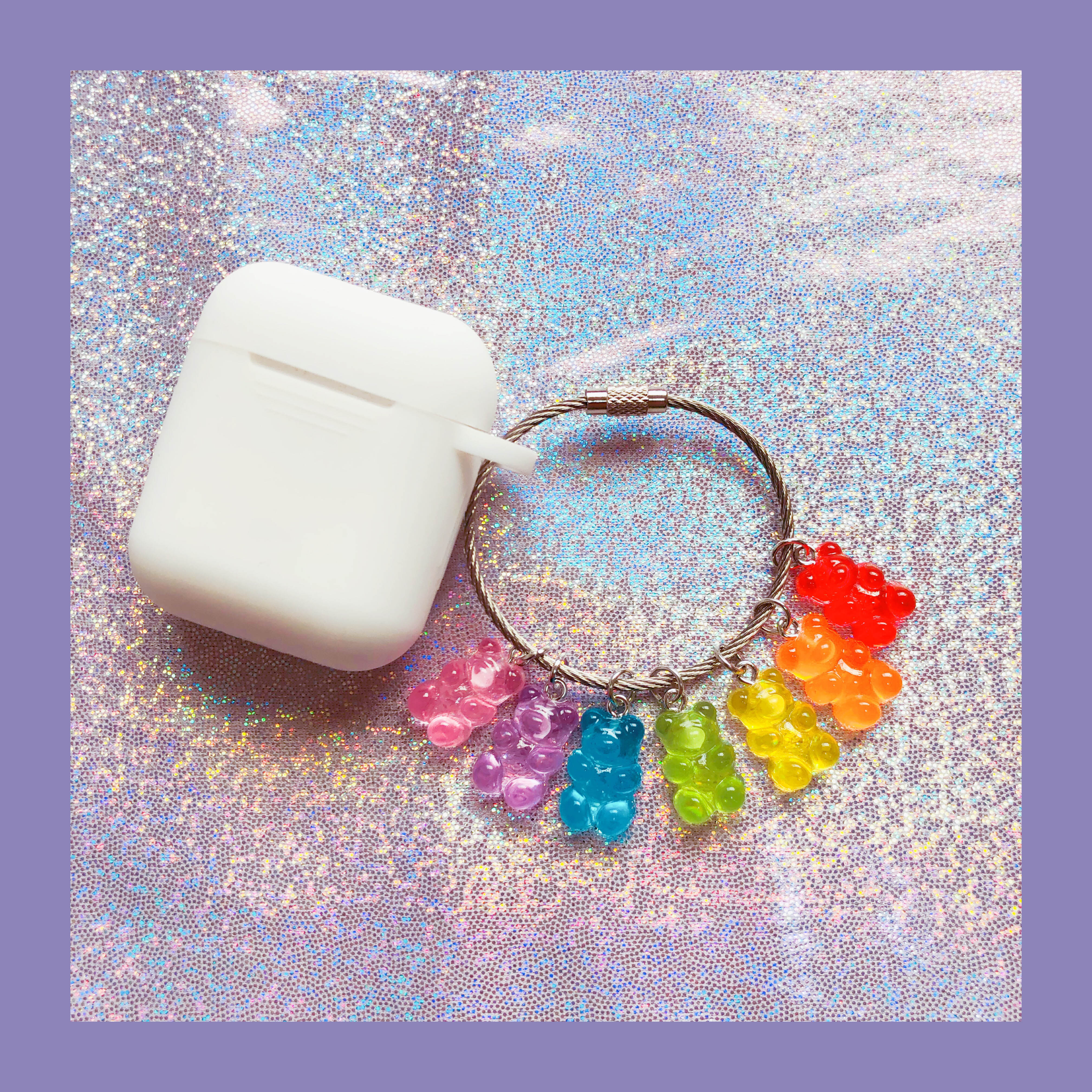 Apple Airpods Silicone Gel Headphones Protective Sleeves Ins Colorful Rainbow Soft Sugar Small Bear Pendant Key Buttoned Pendant